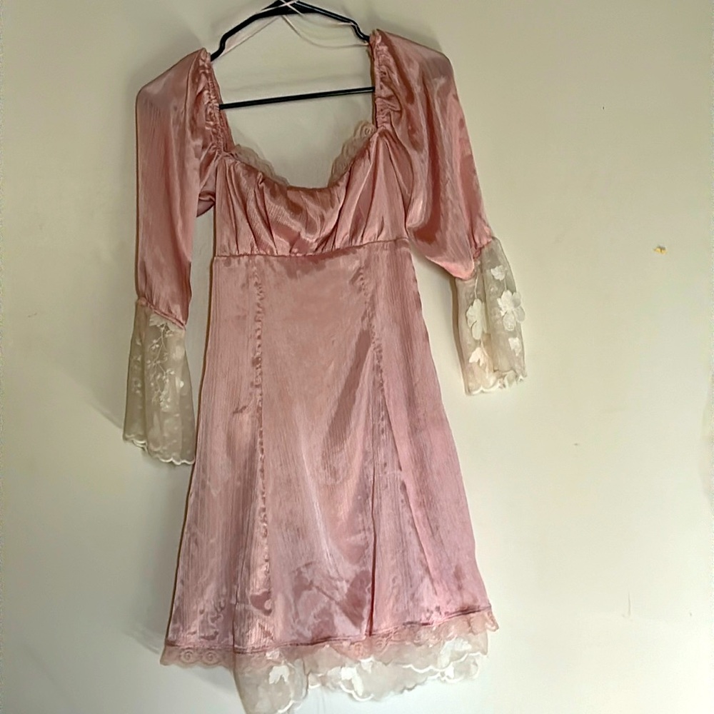 fairy core cottage core pink silk fluffy dress